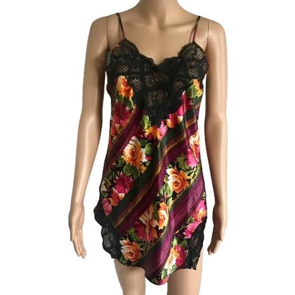 UNDERCOVER Abito vintage anni 80 Victoria’s Secret etichetta oro floreale slip nero pizzo raso taglia M