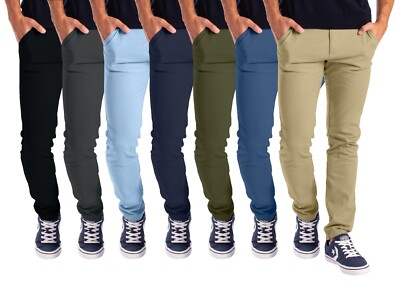 #ad Mens Stretch Skinny Slim Fit Chino Pants Flat Front Casual Super Spandex Trouser $27.99