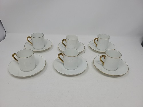 RS Germany Set of 6 Demitasse Cup & Saucers - White with Gold Trim C.1930