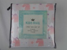 Kids Rule 3 Piece Twin Sheet Set Girls Unicorn Pink White NEW NIP Polyester