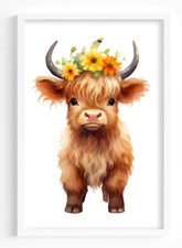 Cow Wall Art Print, Cute Cow With Sunflowers Print, Farmhouse Wall Art Decor 41