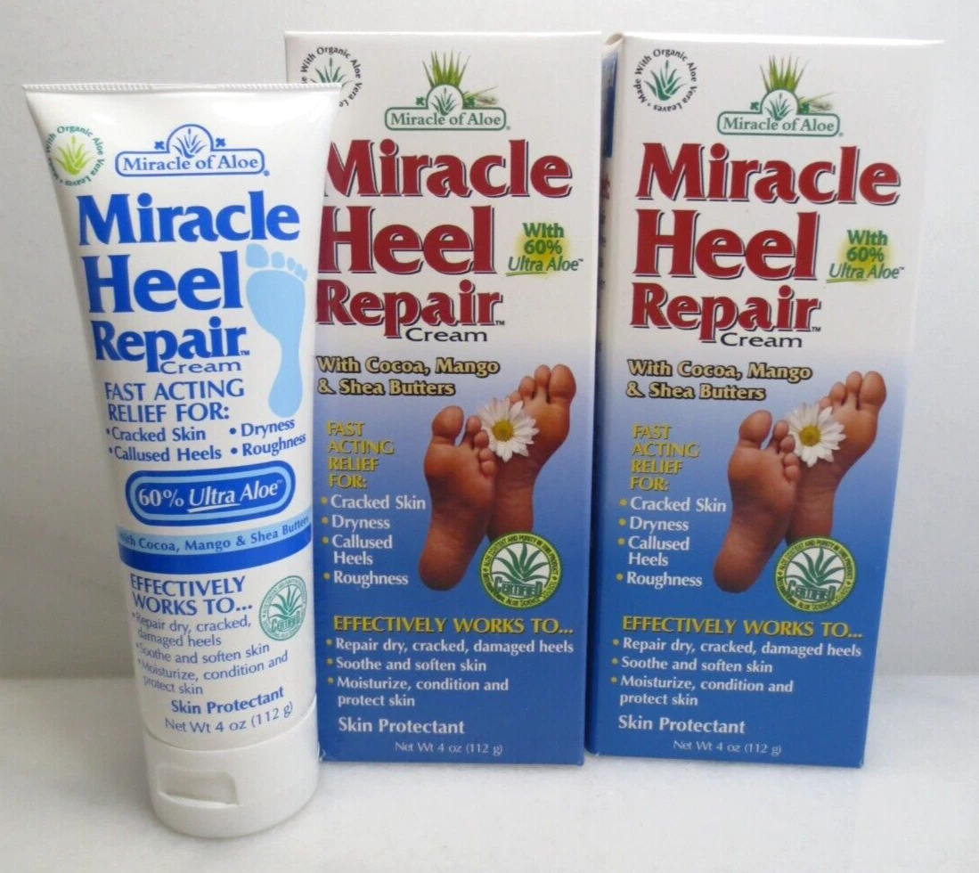 MIRACLE OF ALOE MIRACLE HEEL FOOT REPAIR CREAM WITH 60 ULTRA ALOE 4 OZ 2PCS