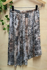 Alannah Hill Skirt 8 Midi Pleated Asymmetrical Snake Print Light Grey/Mushroom