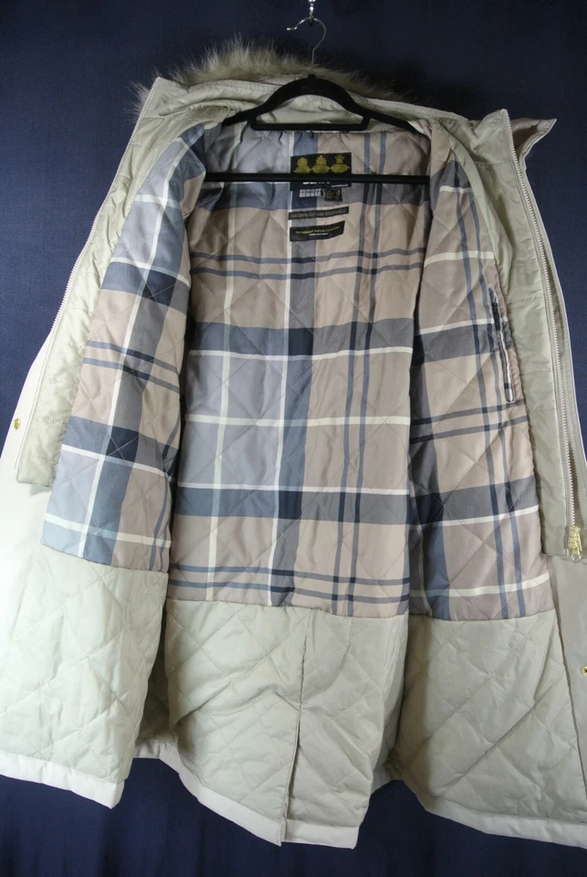 NWD, Barbour Braan Waterproof Faux Fur Trim Hooded Parka In Mist Size 12 #C4624 - Image 3 of 4
