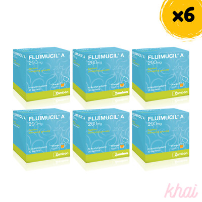 6x Fluimucil A 200mg 30 Sachets Granules Clear Phlegm Orange Flavor