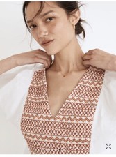 Madewell Embroidered Poplin V-Neck Mini Dress size small