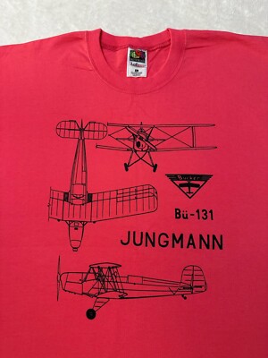 Vintage 1990s 90s Bucker Bu-131 Jungman Airplane Graphic Design T-Shirt, XL NEW