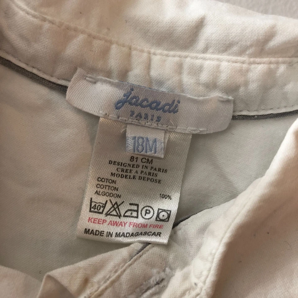 Jacadi Paris 男孩纽扣衬衫棉质白色 18M — 第 3/3 张图片