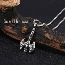 Viking Double Edged Axe Pendant Knot Triquetra Stainless Steel Celtic Necklace