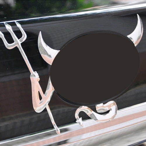 3D Fork Devil Demon Logo Silver Car Rear Trunk Emblem Decal Sticker Accessories - Picture 3 of 9