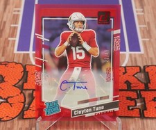 Clayton Tune Red Auto #d/49 RC - 2023 Donruss Clearly Football Rookie Card #56