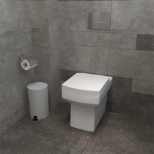 Bathroom Back to Wall Toilet Modern Pan Square Cloakroom Soft Close Seat BTW WC