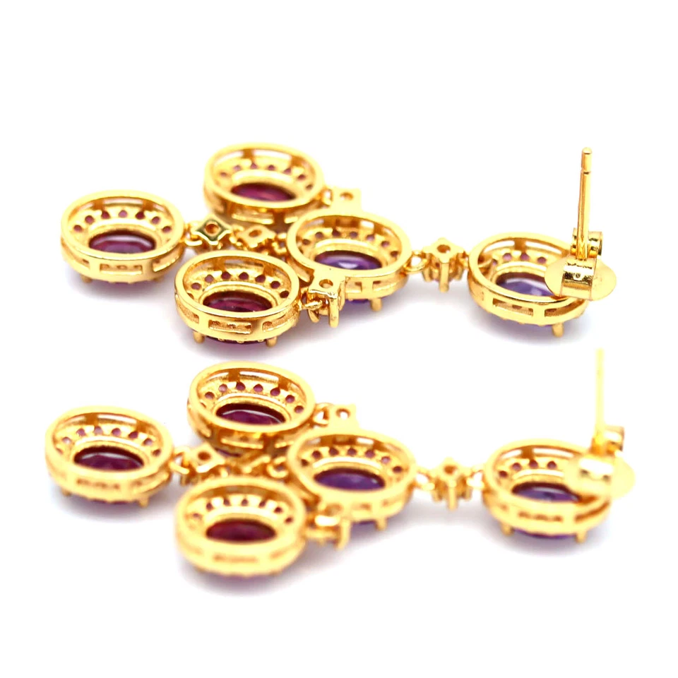 Plata 925 4 x 6 mm. Pendientes de granate, amatista y zafiro rodolita roja púrpura Foto 3 de 4