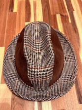 Vintage Stetson Tweed Fedora Hat 7 3/8 Brown Wool Leather Crown USA