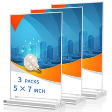 Acrylic Sign Holder 5x7  3 Pack Vertical Clear Display Stand  Double-sided Tabl...
