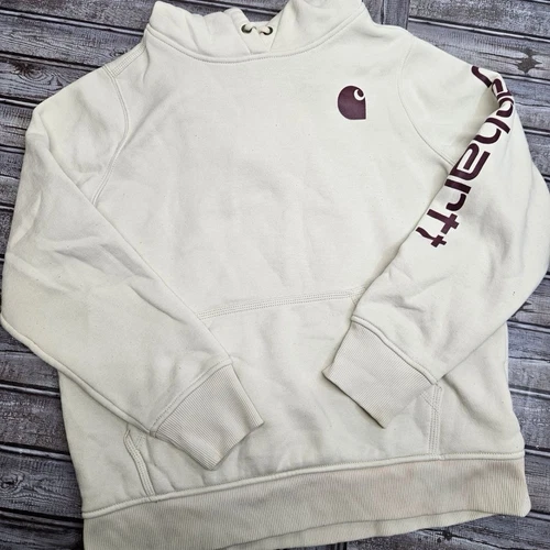 OFF WHITE Carhartt Felpa Donna Panna Pile Misto Cotone Manica Lunga Logo Grafica L