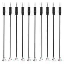 10 Pack 3.5mm 1/8" to Speaker Wire TRRS Stereo Male Plug to Bare Wire Pigtail...