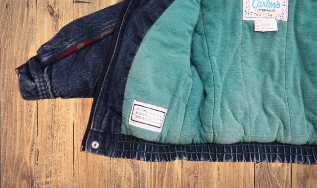 Vintage 80's Carters Denim Jean Jacket Quilted Lining Sherpa Collar Size 3T WARM - Image 4 of 4