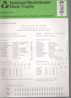 Derbyshire v Essex Nat West Trophy Semi Final 1981 Scorecard