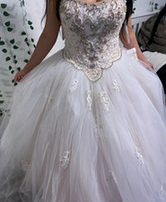 Mary's Ball Gown Wedding Dress Sweetheart Lace Beaded Size 10 White Tulle
