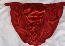 Vtg Joe Boxer Satin String Bikini Panties SZ 8 High Gloss SHINE Red NWOT