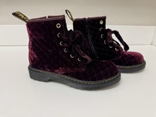 Dr Martens Doc 1460 Quilted Velvet Cranberry Red Combat Boots Kids -Size 3