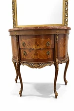 Antique French Louis XV Demi-Lune Marble-Top Commode | Inlaid Walnut Chest