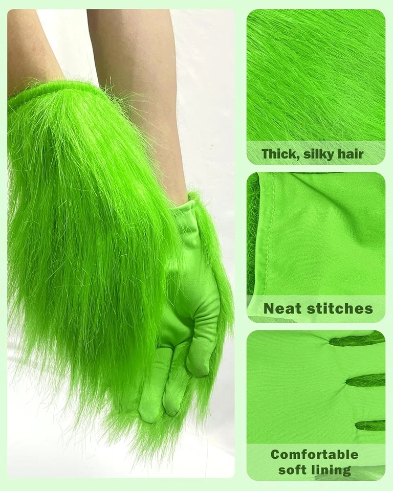 QLINLEAF Sombrero de Navidad y Monstruo Verde Guantes de Mano Peluda Adulto para Halloween R Foto 4 de 4