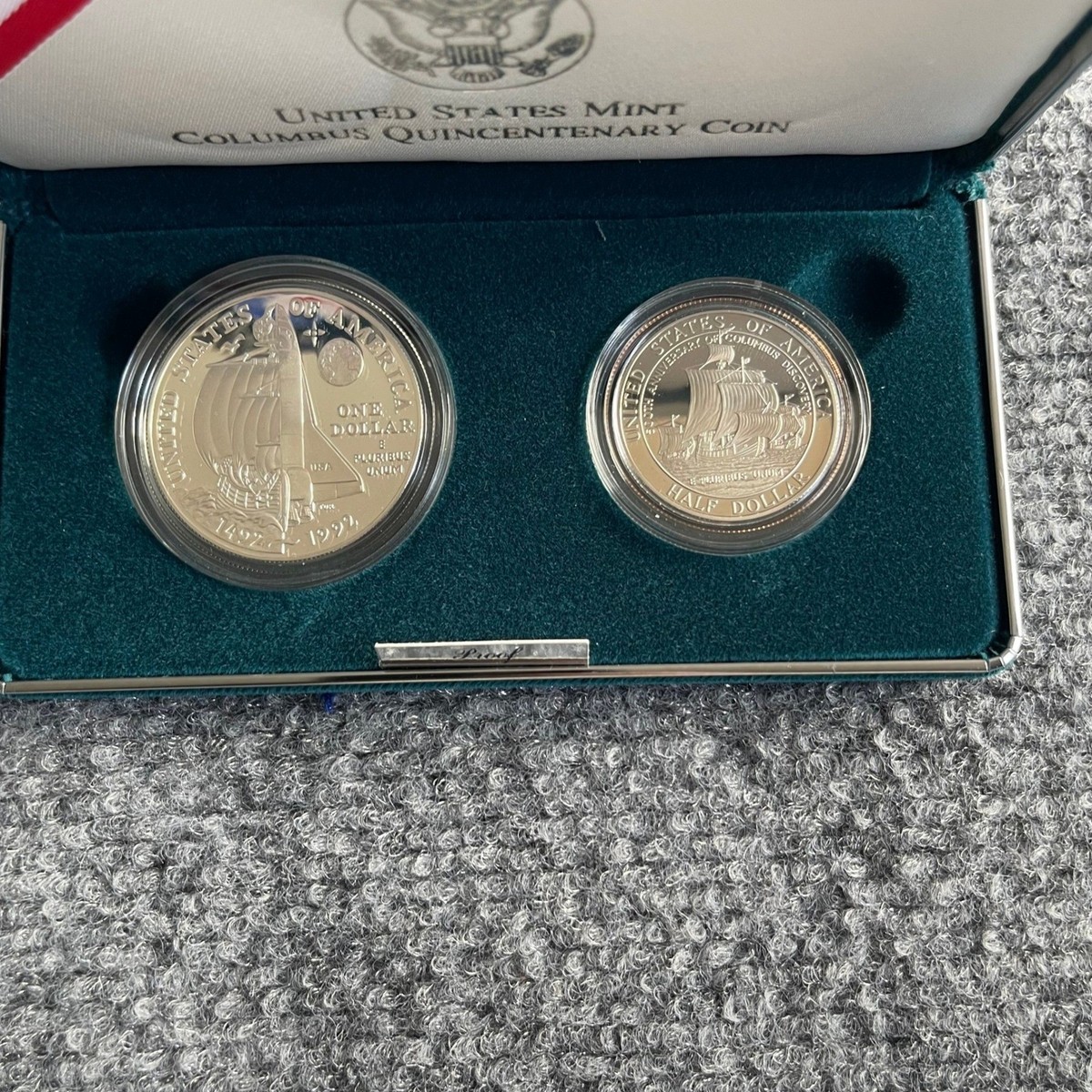 【希少】アルベールビルオリンピック 記念銀貨 2枚セット ケース・証明書付 1992 US Mint Columbus Quincentenary 2 Coin Proof Set Silver Dollar