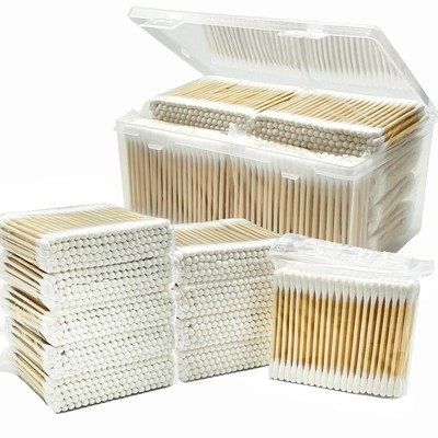 Bamboo Cotton Swabs 1000 Count - Natural Organic Cotton Buds For Ear - Ear St...