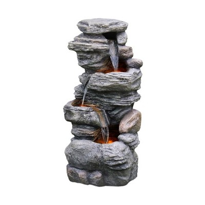 Teamson Home IndoorOutdoor 4-Tier Stone-Look Waterfall Fountain with LED Lights