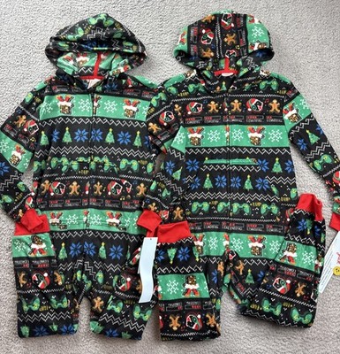 2x Cat & Jack One Piece Pajamas Boys XS 4/5 Black Gamer Fair Isle Fleece Hooded