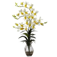 23" TALL SILK CREAM ORCHID FLORAL ARTIFICIAL FLOWER ARRANGEMENT w/ CLEAR VASE