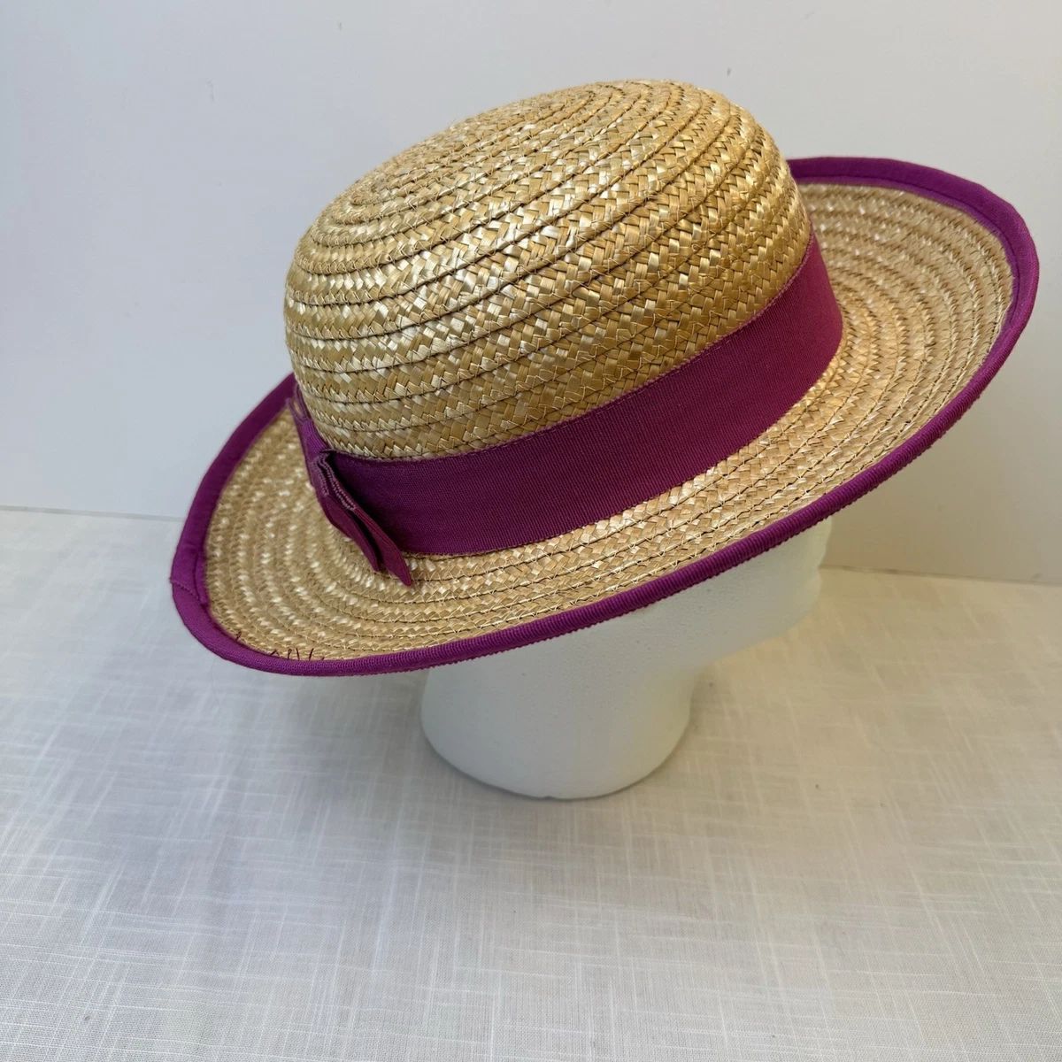 Saks Fifth Avenue  I gave Black Straw Hat with Hot Pink Lining Black Braided Straw Fedora Hat with Multistripe Ribbon  main image 4