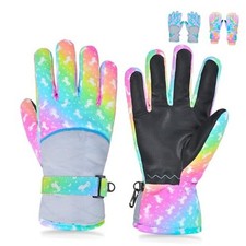 Kids Gloves Winter Snow Gloves Waterproof Ski Gloves for Girls, Small Rainbow