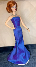 Vibrant blue Silk doll Mermaid style dress for Silkstone Barbie gown Jewels