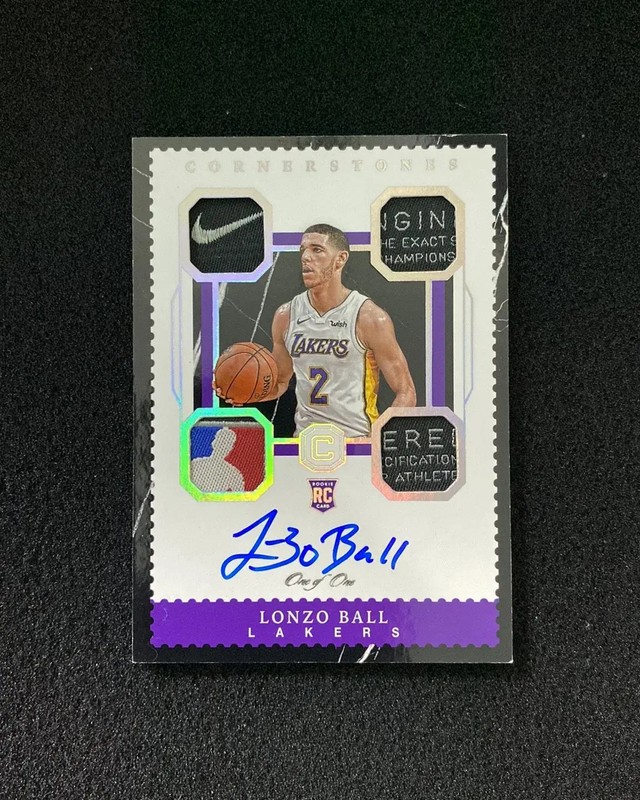 2017-18 Panini Cornerstones Onyx Lonzo Ball RC PW Quad Patch Auto RPA 1/1 WU89