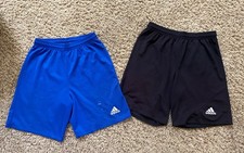 ADIDAS Climalite 2 pairs Shorts  Boys Youth Size Medium M  Black Blue Soccer