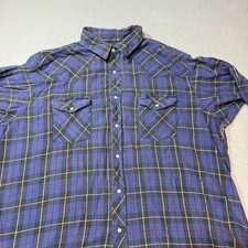 Wrangler Western Shirts Plaid Blue Long Sleeve Snap Button Pearl Snap Mens XL