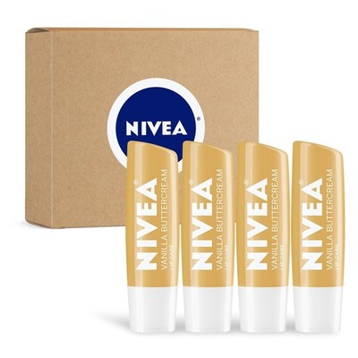 NIVEA Vanilla Buttercream Lip Care, Moisturizing Lip Balm with Shea Butter, Nour