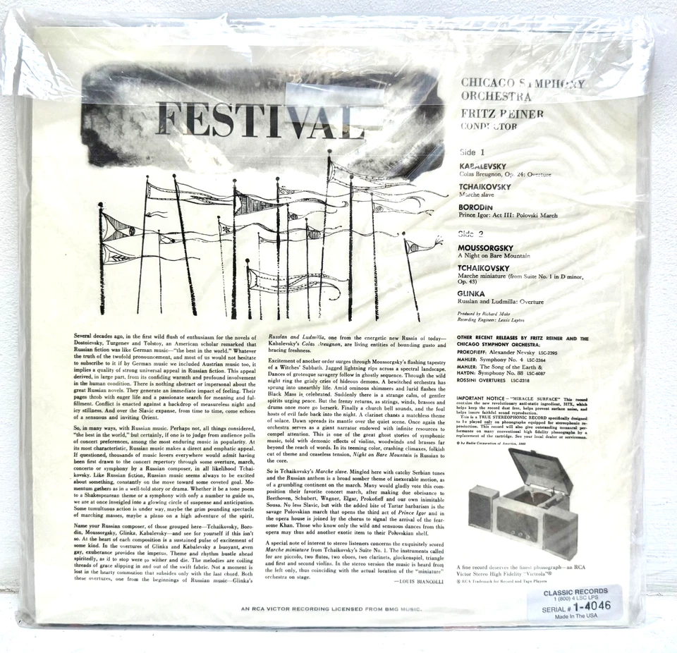 REINER  CHICAGO SYMPHONY ORCHESTRA Festival RCA VICTOR LSC 2423 45RPM 5XLP NEW - Image 2 of 2