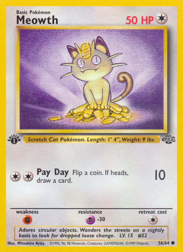 Meowth 56/64 Common Jungle Pokemon Unlimited Moderately Played