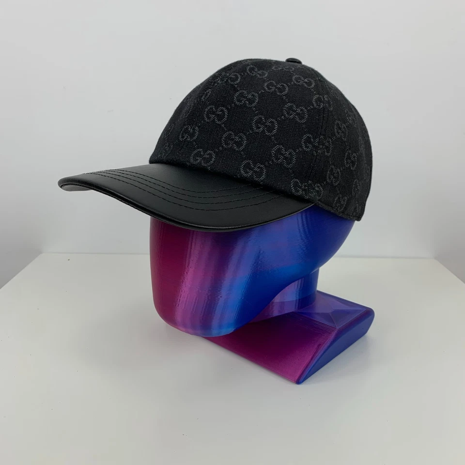 Gucci GG Monograma Logo Denim Algodón Gorra de Béisbol Sombrero Negro y Gris Talla M Foto 3 de 4