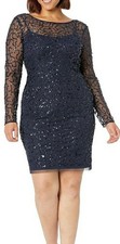 Nwt-Adrianna Papell Womens Beaded Short Dress-Size 8-Navy