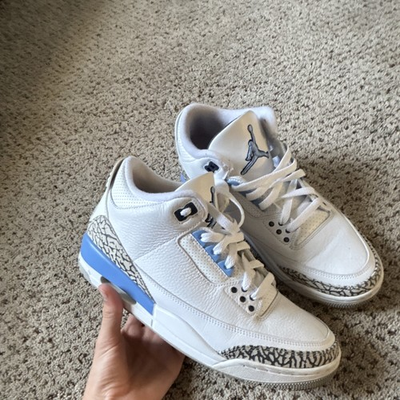 #ad Jordan Air Jordan 3 Retro Men’s Mid Top Leather Lace Up Sneakers White Blue $160.00