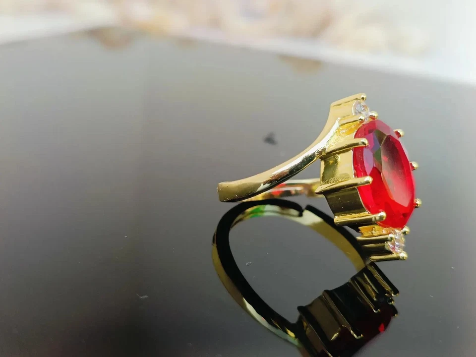 Handcrafted Ruby Ring Gold Plated Oval July Birthstone Jewelry, Minimalist Ring - Image 2 of 4
