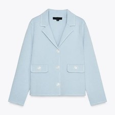ZARA TRIM KNIT JACKET LAPEL COLLAR BUTTON FRONT NWT SIZE L