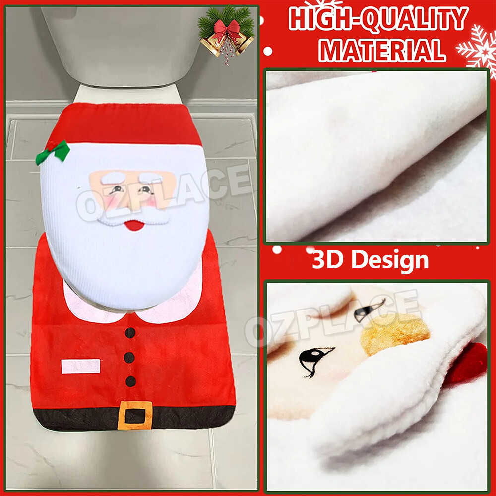 3PCS Christmas Toilet Seat Cover Decorations Santa Claus Bathroom Mat