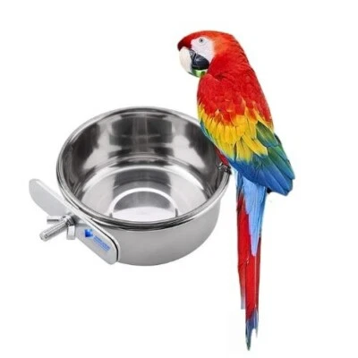 GLOBAL LUXURY MANAGEMENT 2 Pieces Stainless Steel Feeding Bowl Food Water Bowl with Hook for Parrot Cage