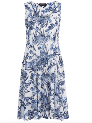Neu mit Etikett Anna Rose blau & weiß strukturiert ärmellos Midi Stretch Tunika Kleid Gr 14